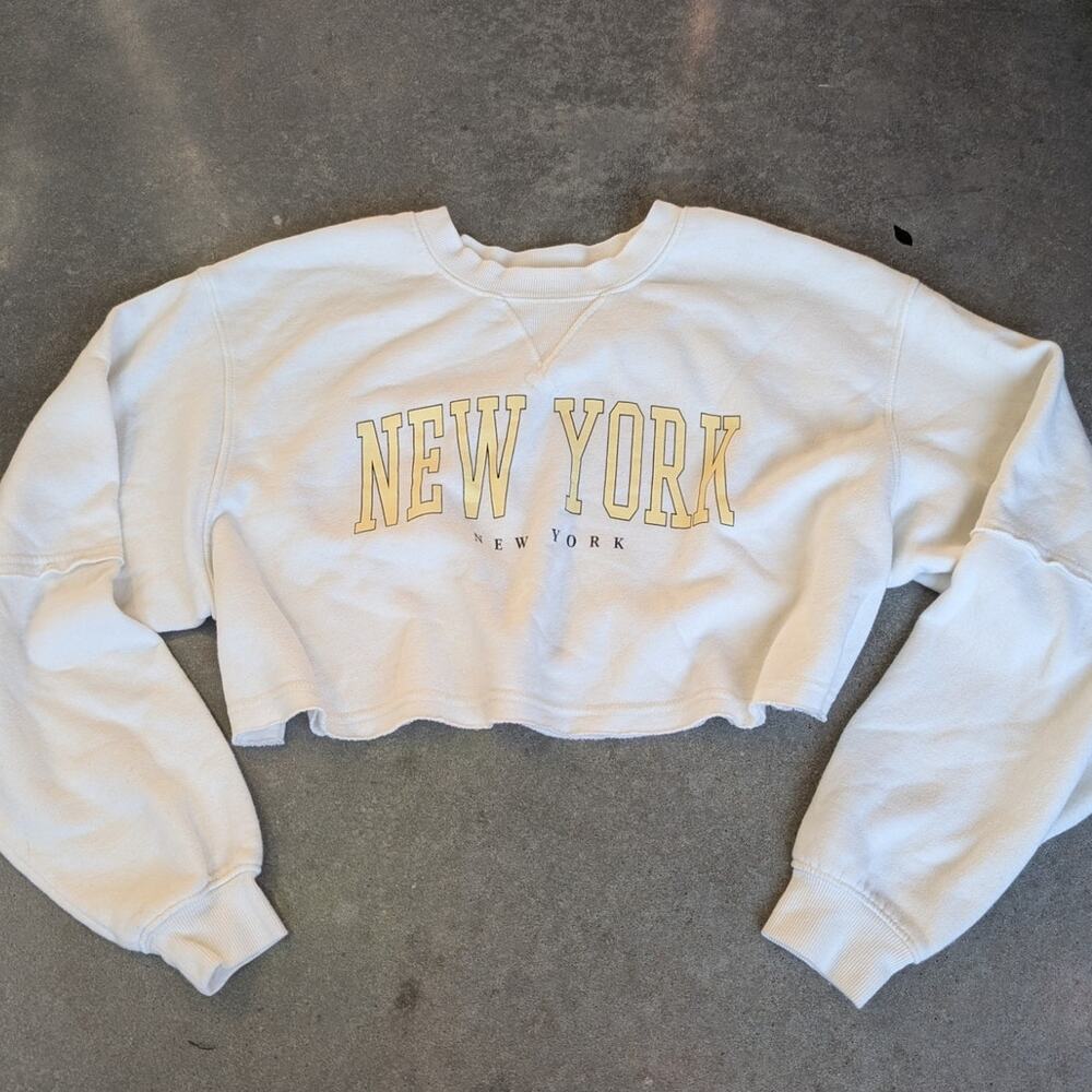 LAZY SUNDAY New York Sweatshirt Women's Size XL Cropped Crewneck Pullover NYC